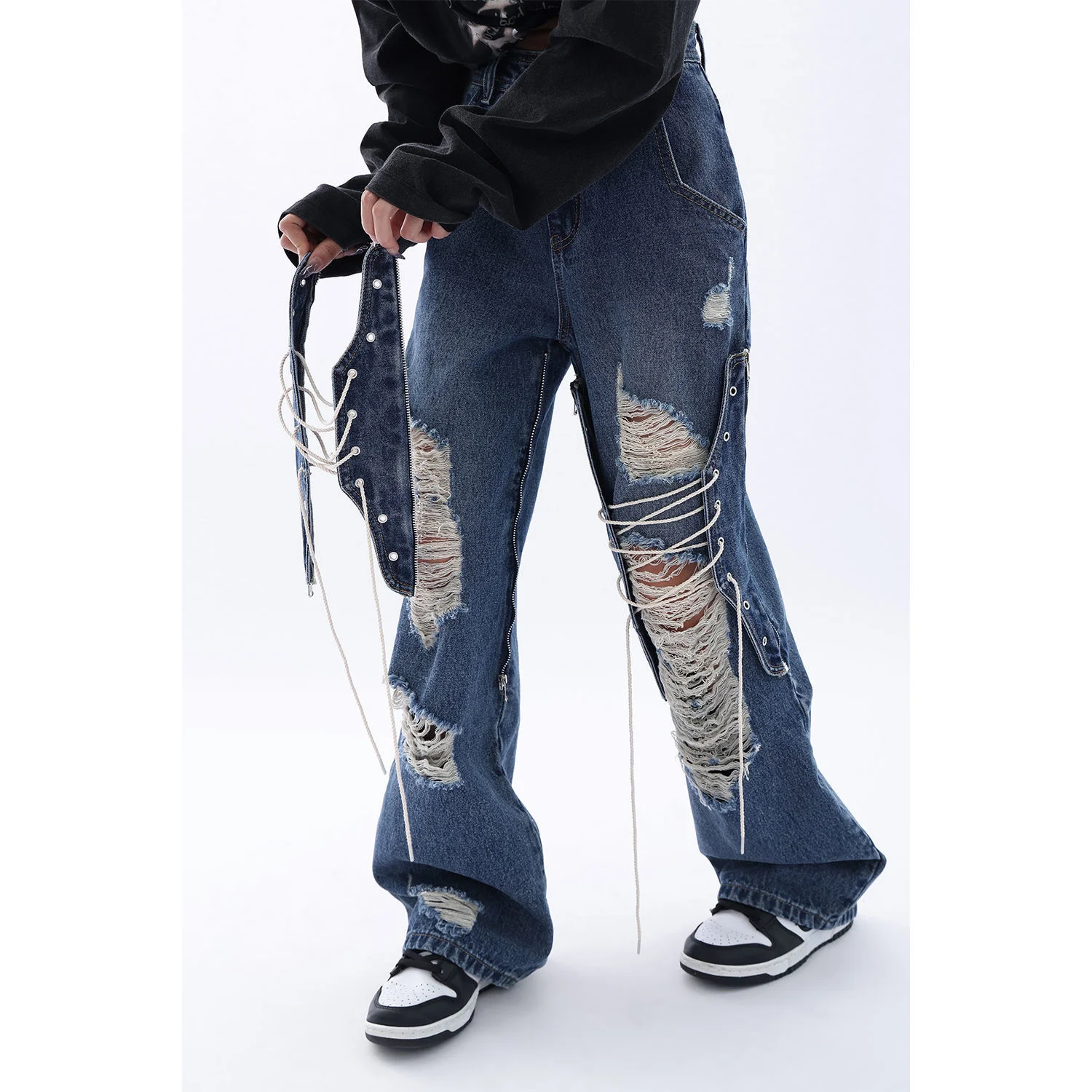 2023Casual slim-fit pants, Blue Retro Strap Design Ripped Jeans Women's Summer New Hip-hop High Waist Straight Loose Wide-leg Tr
2023Casual slim-fit pants, Blue Retro Strap Design Ripped Jeans Women's Summer New Hip-hop High Waist Straight Loose Wide-leg Tr