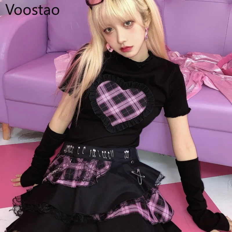 Harajuku Y2K Summer Short Sleeve Tshirt Gothic Women Kawaii Plaid Heart Ruffles Punk T-Shirts Female Streetwear Hip Hop Tee Tops
Harajuku Y2K Summer Short Sleeve Tshirt Gothic Women Kawaii Plaid Heart Ruffles Punk T-Shirts Female Streetwear Hip Hop Tee Tops