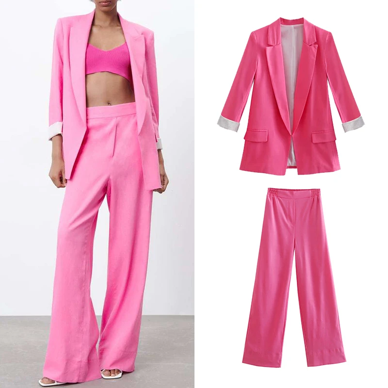2022 Spring Women Casual Long Sleeve Lapel Pink Blazer High Waist Loose Elastic Waist Straight Pants Two Piece Suit CD8561
2022 Spring Women Casual Long Sleeve Lapel Pink Blazer High Waist Loose Elastic Waist Straight Pants Two Piece Suit CD8561