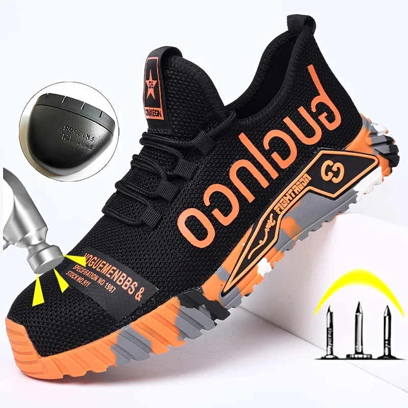 Men's Knit Lette Print Breathable Anti-skid Steel Toe Work Shoes, Wear-resistant Puncture Proof Lace Up Work Safety Shoes
Men's Knit Lette Print Breathable Anti-skid Steel Toe Work Shoes, Wear-resistant Puncture Proof Lace Up Work Safety Shoes