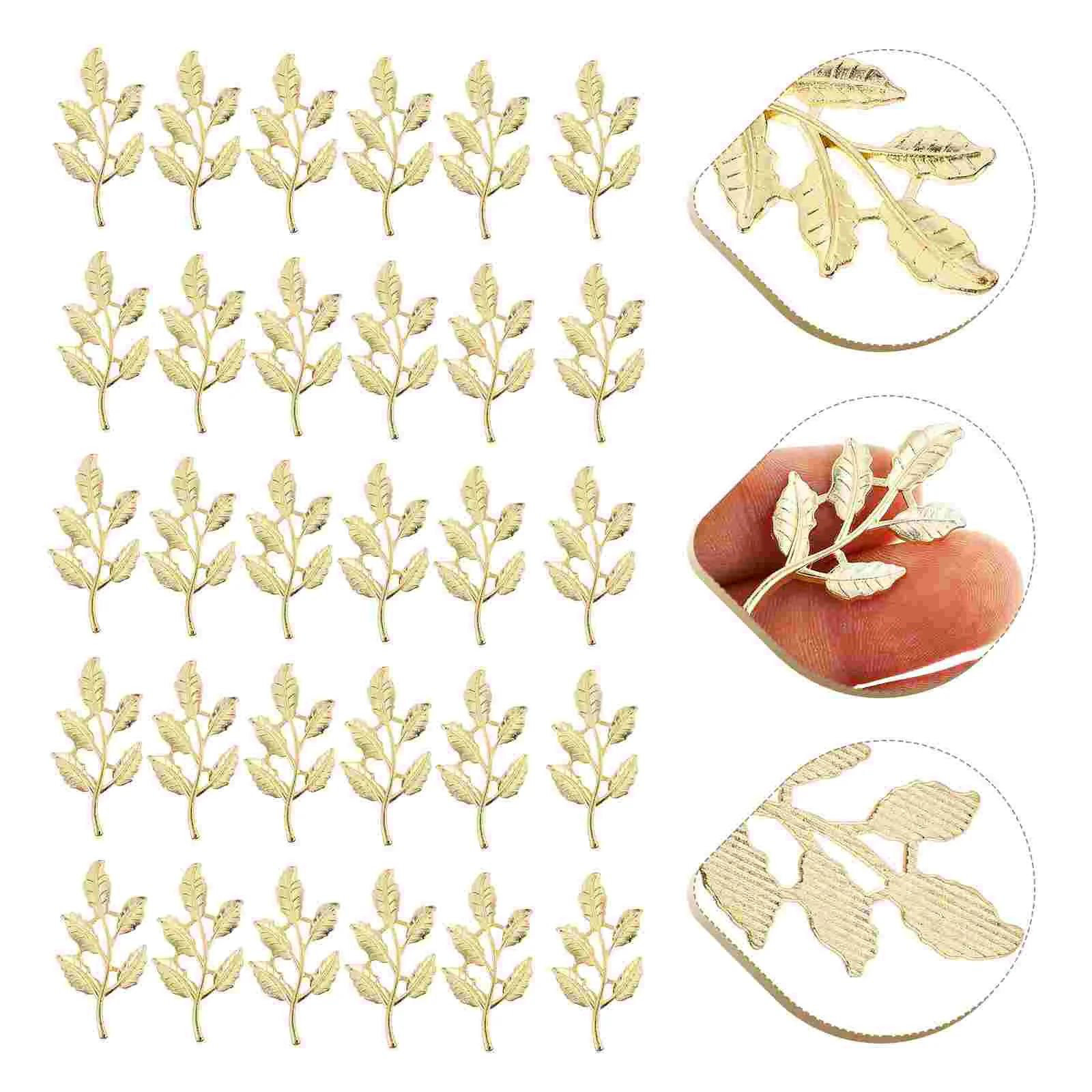 

30 Pcs Jewelry Accessories Alloy Leaves DIY Decor Abrazaderas Metal Phone Case Supplies Brooch Headdress Hair Material