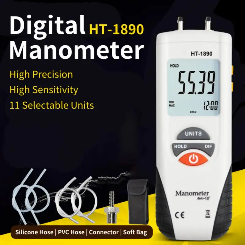 2022 Digital Manometer air pressure meter air pressure Differential Gauge Kit 55H2O to +55H2O Data Hold medidor presion HT-1890
2022 Digital Manometer air pressure meter air pressure Differential Gauge Kit 55H2O to +55H2O Data Hold medidor presion HT-1890