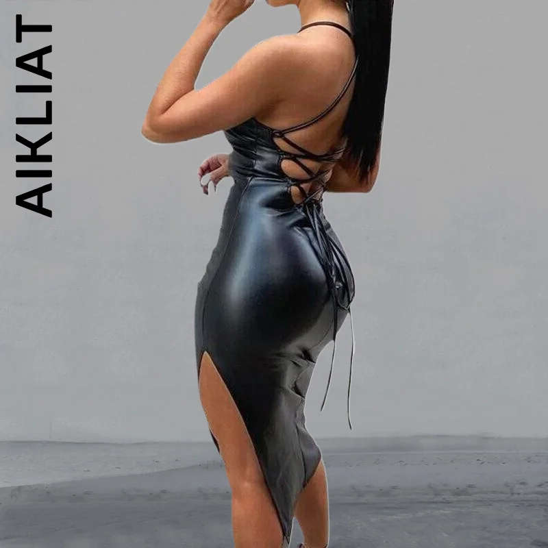 Aikliat Women Fashion Dress Bandage Backless Dresses Pu Leather Slim Slash Neck Sleeveless Midi Dress Soft Clothing Vestidos
Aikliat Women Fashion Dress Bandage Backless Dresses Pu Leather Slim Slash Neck Sleeveless Midi Dress Soft Clothing Vestidos