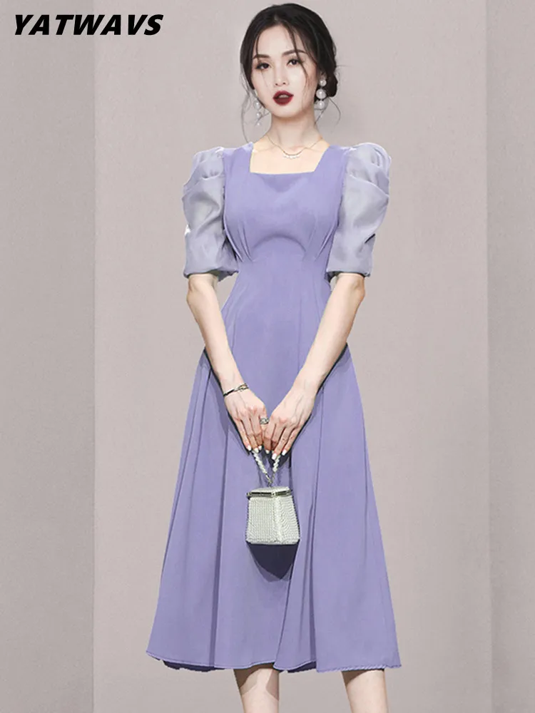 YATWAVS Summer Women Puff Sleeve Midi A-Line Dresses Designer Retro Square Collar Slim Waist Dress Fashion Evening Party Dress 
YATWAVS Summer Women Puff Sleeve Midi A-Line Dresses Designer Retro Square Collar Slim Waist Dress Fashion Evening Party Dress