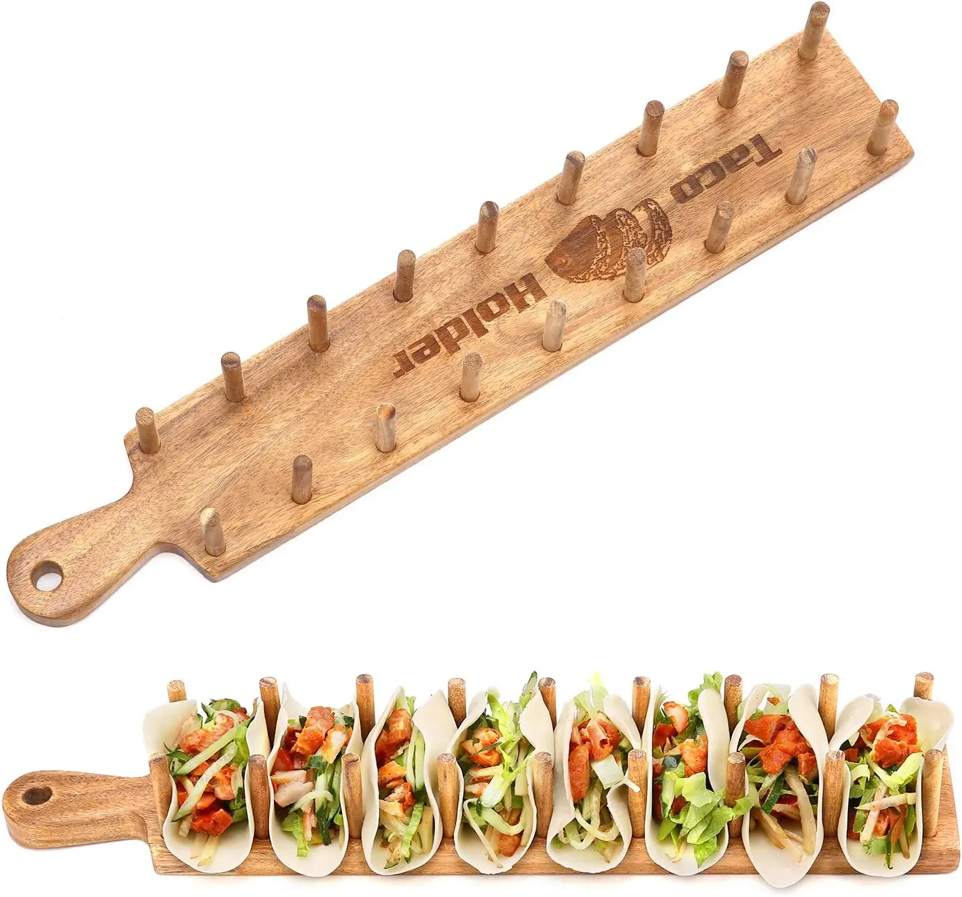 Taco Holder Stand Bamboo HandMade Taco Rack with 8 Dividers Shell Organizer Tray Stand Up Holds Also for Tortillas, Burritos
Taco Holder Stand Bamboo HandMade Taco Rack with 8 Dividers Shell Organizer Tray Stand Up Holds Also for Tortillas, Burritos