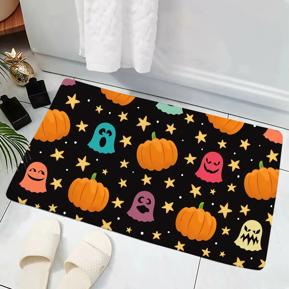 

CLOOCL Harajuku Hallway Entrance Doormat Pumpkin Ghost Star Pattern 3D Print Kitchen Bathroom Absorbent Floor Mat Halloween Gift