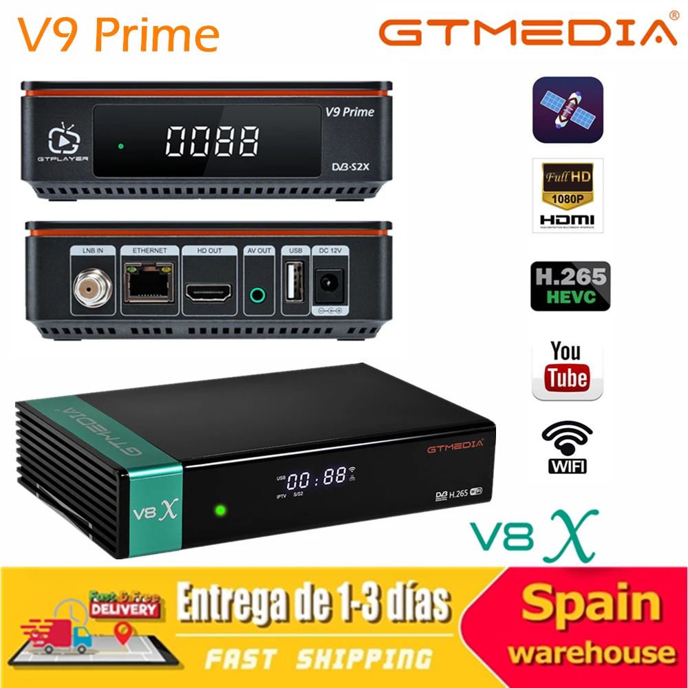 Gtmedia V8X Satellite Receiver Gt media V9 prime DVB-S2X Build in WiFi 1080P Full HD H2.65 Digital Freesat TV Receiver Youtobe
Gtmedia V8X Satellite Receiver Gt media V9 prime DVB-S2X Build in WiFi 1080P Full HD H2.65 Digital Freesat TV Receiver Youtobe