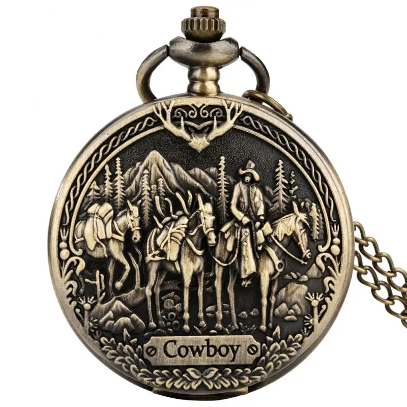 Vintage 3D Embossed Western Cowboy Design Pattern Steampunk Bronze Quartz Pocket Watch Exquisite Collection Gifts for Men Women
Vintage 3D Embossed Western Cowboy Design Pattern Steampunk Bronze Quartz Pocket Watch Exquisite Collection Gifts for Men Women