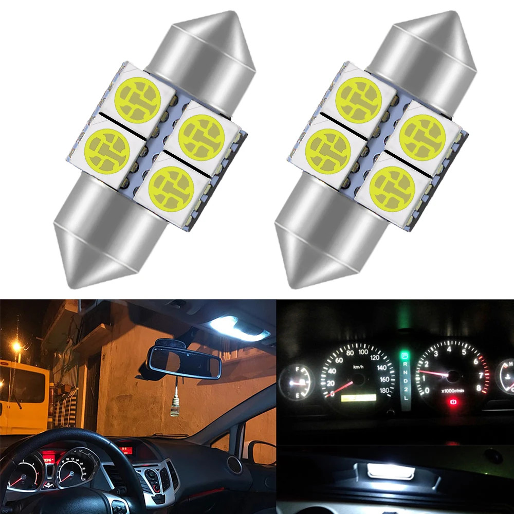 

2pc White 5050 4smd 31mm C5W Car Auto Roof Festoon Dome Reading Light Lamp Led Car Door Lights DC 12V Interior Clearance Lights