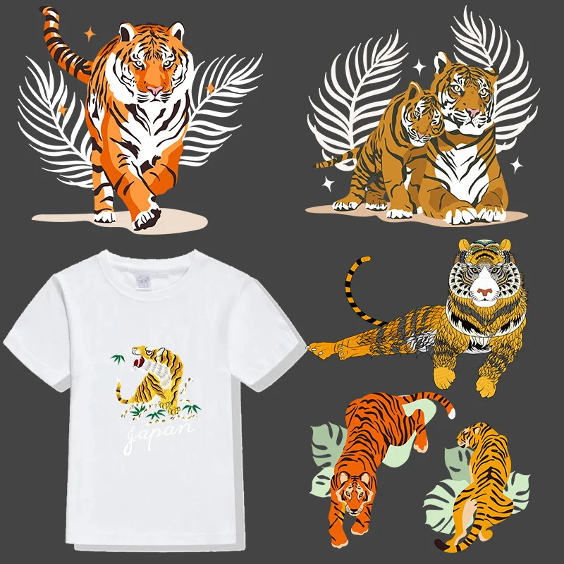 

Tiger Heat Transfers Vinyl Stickers Patches For Clothing DIY T-shirt And Bags Applique For Clothes Iron On Anime Thermal Press