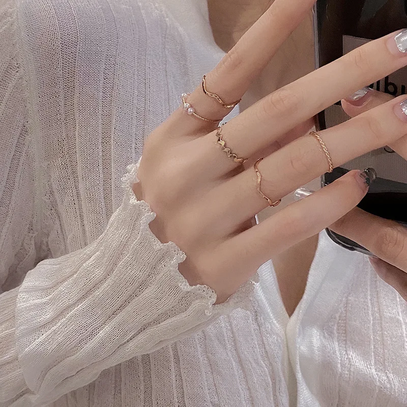 5pcs Wave Pearl Open Ring Luxury Simple Versatile Personality Fashion Ring Set Women Jewelry Gifts Metal Round Girls Accessories
5pcs Wave Pearl Open Ring Luxury Simple Versatile Personality Fashion Ring Set Women Jewelry Gifts Metal Round Girls Accessories