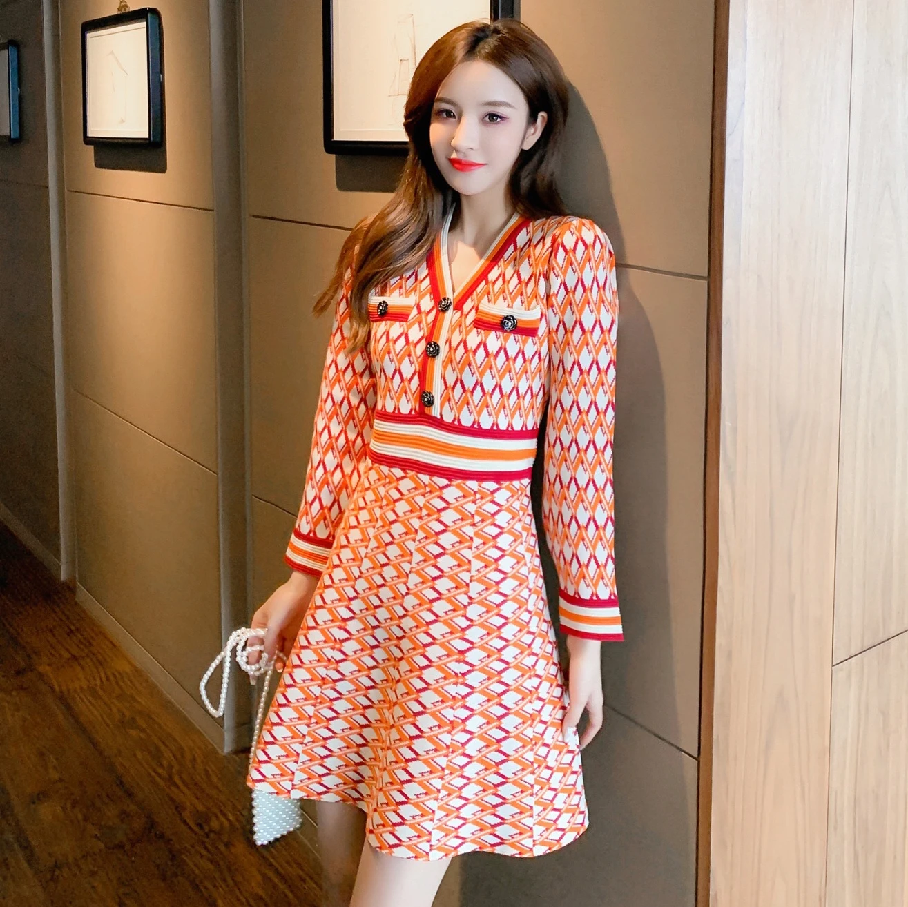 Knitting Party Dresses Summer Print V-neck A-LINE Long Sleeve Clothing Office Houthion
Knitting Party Dresses Summer Print V-neck A-LINE Long Sleeve Clothing Office Houthion