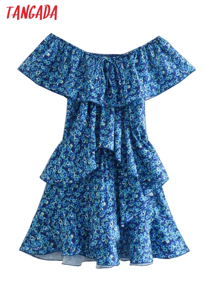 Платье женское летнее с цветочным принтом открытыми плечами и коротким рукавом |