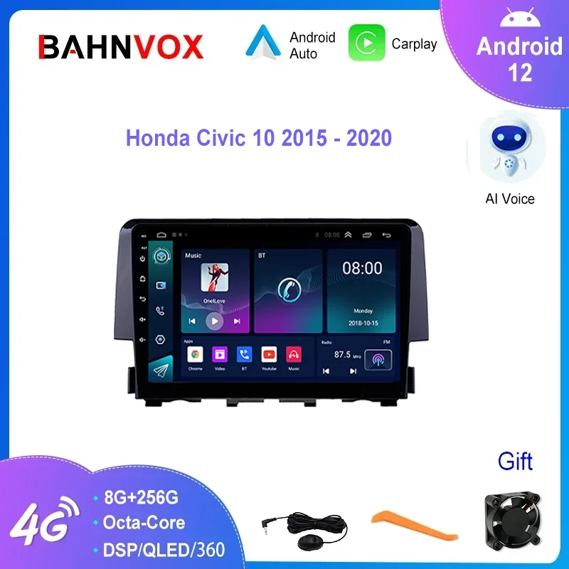 Автомагнитола 9 дюймов Android 12 для Honda Civic 2015-2020 Carplay GPS-навигация мультимедийный