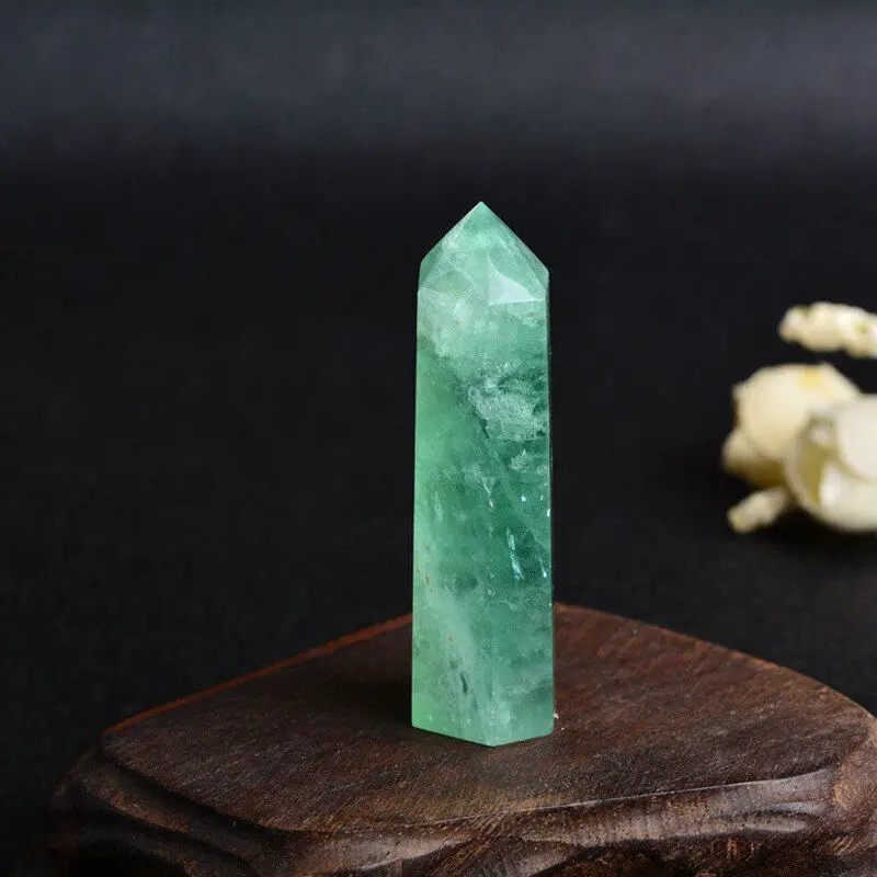 

60-90mm Raw Natural Green Fluorite Hexagonal Wand Quartz Crystal Point Obelisk Healing Meditation Treatment Stone Gemstone Decor