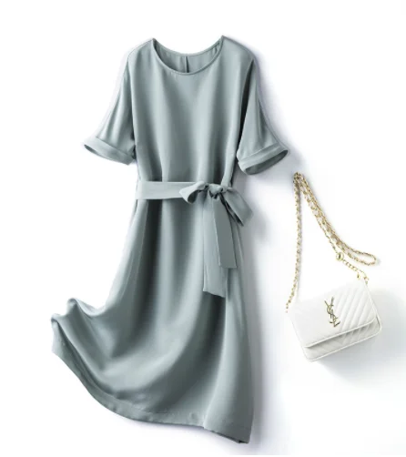

Женское платье из тяжелого шелка, Привлекательное платье из шелка тутового шелкопряда с юбкой на шнуровке и поясом, лето 2022