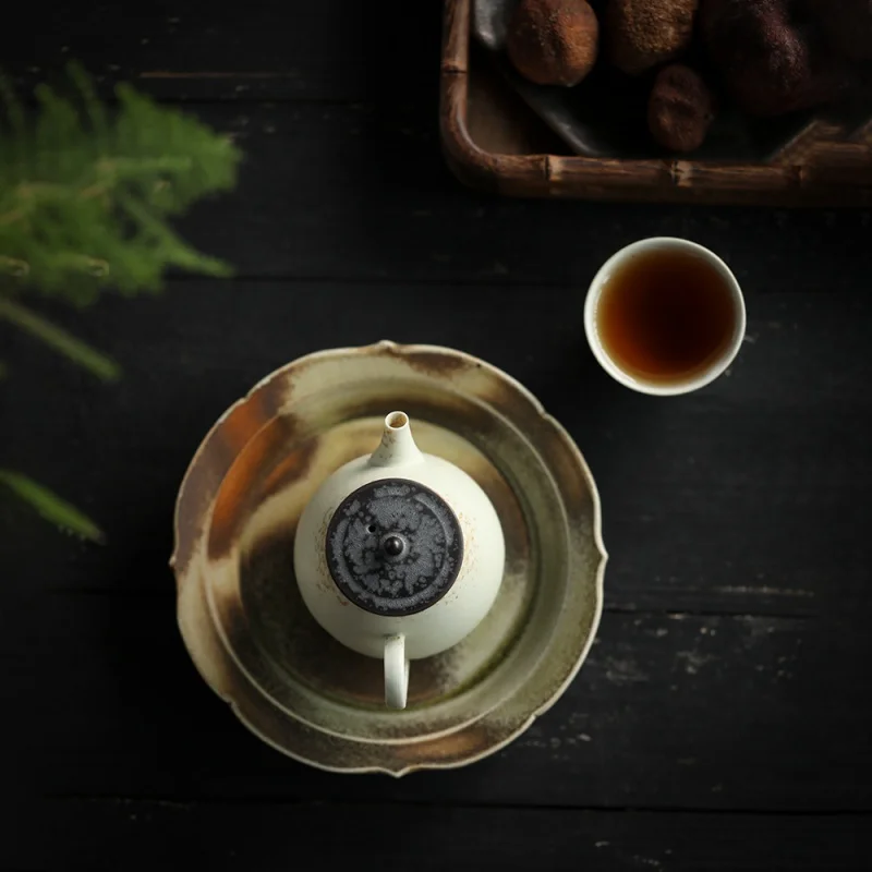 

Japanese Style Handmade Glaze Kiln Firewood Burning Ceramic Retro Pot Tray Dry Pour Tea Tray Tea Table Purple Clay Pot Teapot Co