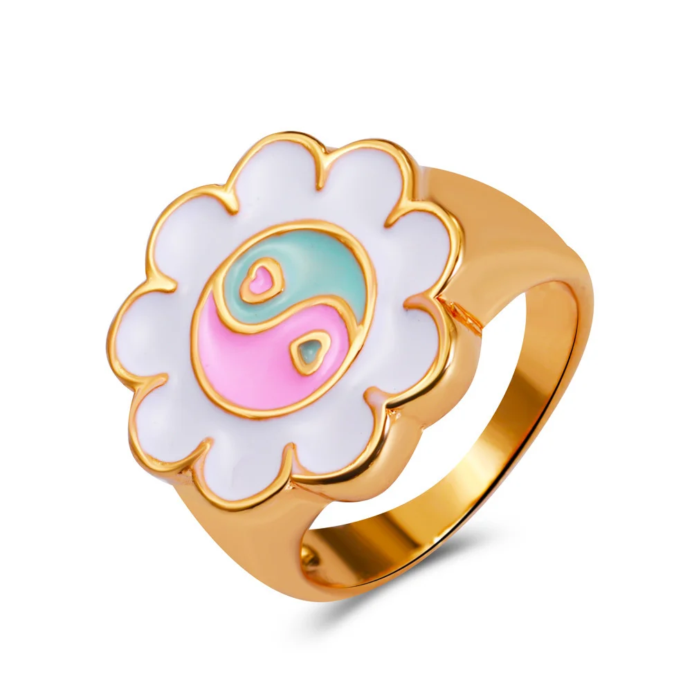 

Fashion Flower Tai Chi Gossip Ring for Women Men Cute Colorful Tai Chi Charm Adjustable Opening Rings Party Gifts Jewelry 2023