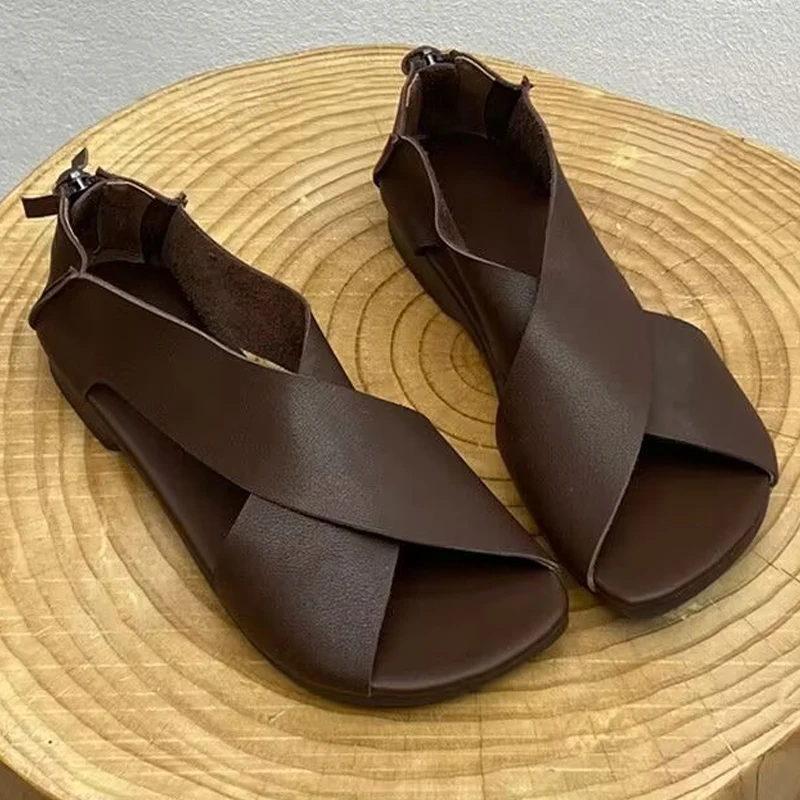 Soft Artificial Leather Sandals Woman Retro Back Zipper Cross Strap Sandalias Ladies Comfy Wide Fit Low Heel Summer Shoes
Soft Artificial Leather Sandals Woman Retro Back Zipper Cross Strap Sandalias Ladies Comfy Wide Fit Low Heel Summer Shoes