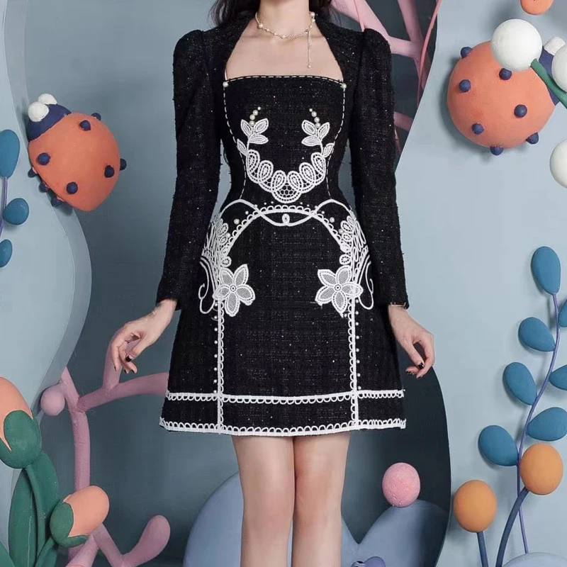 Vintage Flower Embroidery Dress for Women Square Neck High Waist Black Bodycon Dress Long-sleeve Spring Summer Mini Vestidos
Vintage Flower Embroidery Dress for Women Square Neck High Waist Black Bodycon Dress Long-sleeve Spring Summer Mini Vestidos