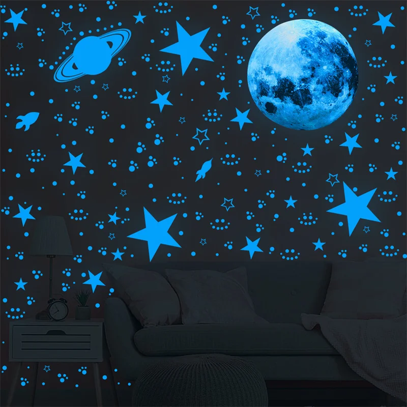 

Luminous Stars Meteor Moon Wall Sticker for Kids Room Living Room Bedroom Decoration Decals Glow In The Dark Dream 3D Stickers