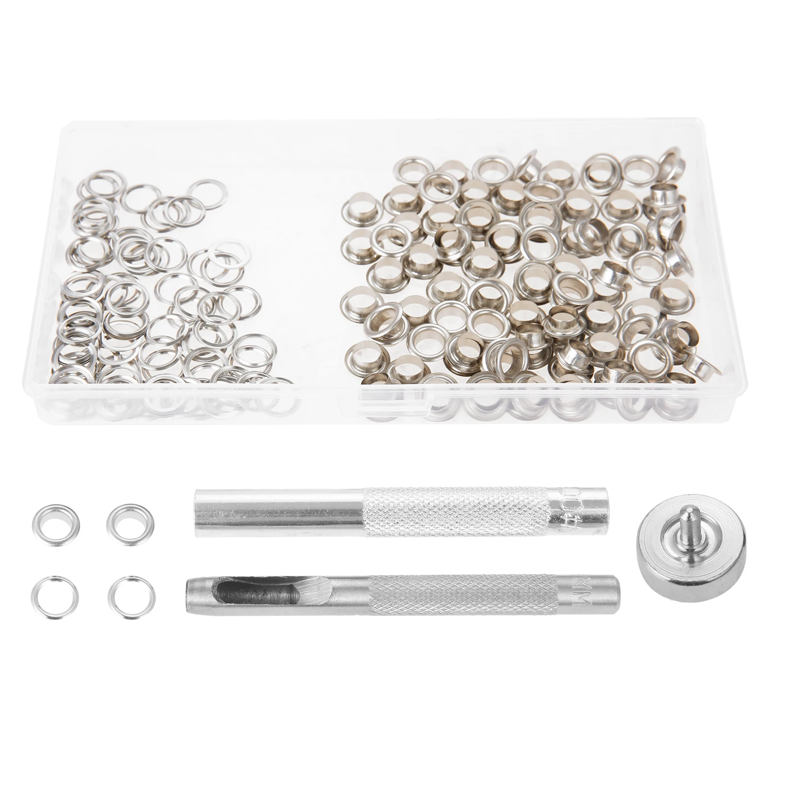 100Sets High Quality Grommets Eyelets Kit Brass Eyelets Button Kit With Hole Cutter And Matched Mandre With Storage Box Durable 
100Sets High Quality Grommets Eyelets Kit Brass Eyelets Button Kit With Hole Cutter And Matched Mandre With Storage Box Durable