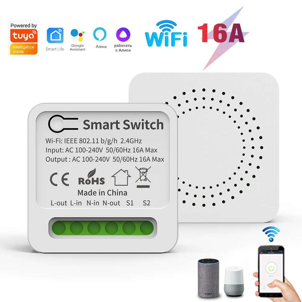 

Tuya Wifi Switches Support 2-way Control Diy Smart Home Mini Breaker Module 10a 16a Works With Alexa Google Home Yandex Alice