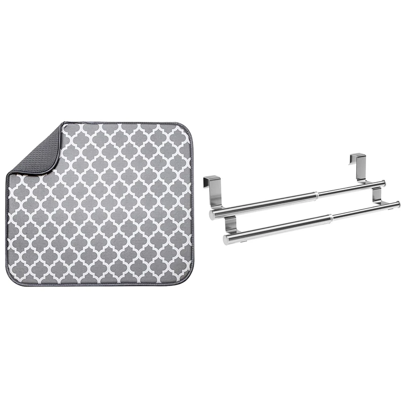 1 Pcs Kitchen Countertop Suction Mat Tableware Cup Bowl Dish Drain Pad & 1 Pcs Over Cabinet Double Towel Bar Rack 
1 Pcs Kitchen Countertop Suction Mat Tableware Cup Bowl Dish Drain Pad & 1 Pcs Over Cabinet Double Towel Bar Rack