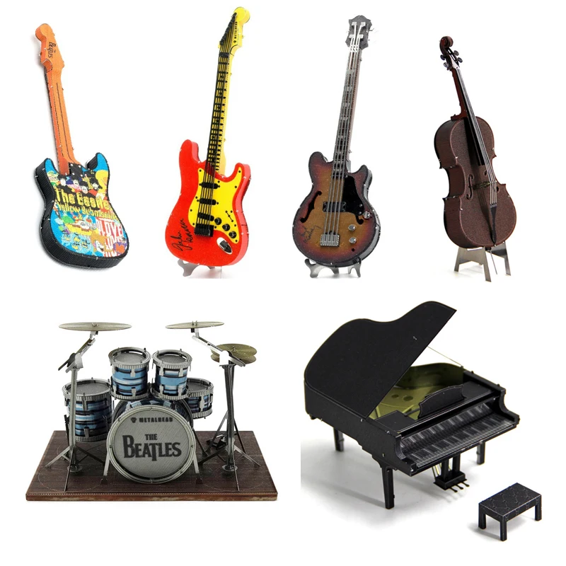 

Chromatic Musical instrument 3D Metal Puzzle Grand Piano Drum Set Bass Fiddle model KITS Assemble Jigsaw Puzzle Gift Toys