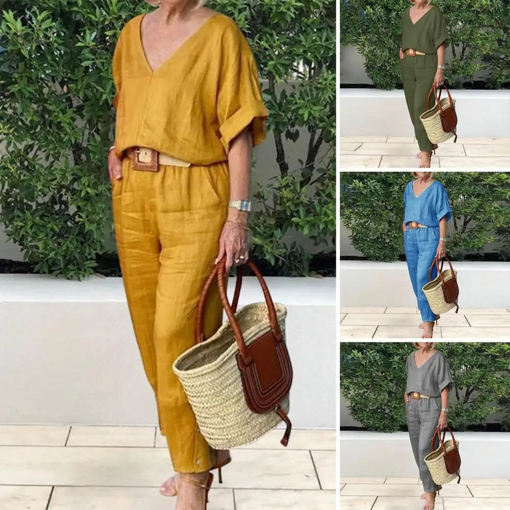 Women T-shirt Pants Set Versatile Women's T-shirt Pants Set Stylish V Neck Elastic Waist Half Sleeve Soft Fabric Outfit for Fall
Women T-shirt Pants Set Versatile Women's T-shirt Pants Set Stylish V Neck Elastic Waist Half Sleeve Soft Fabric Outfit for Fall
