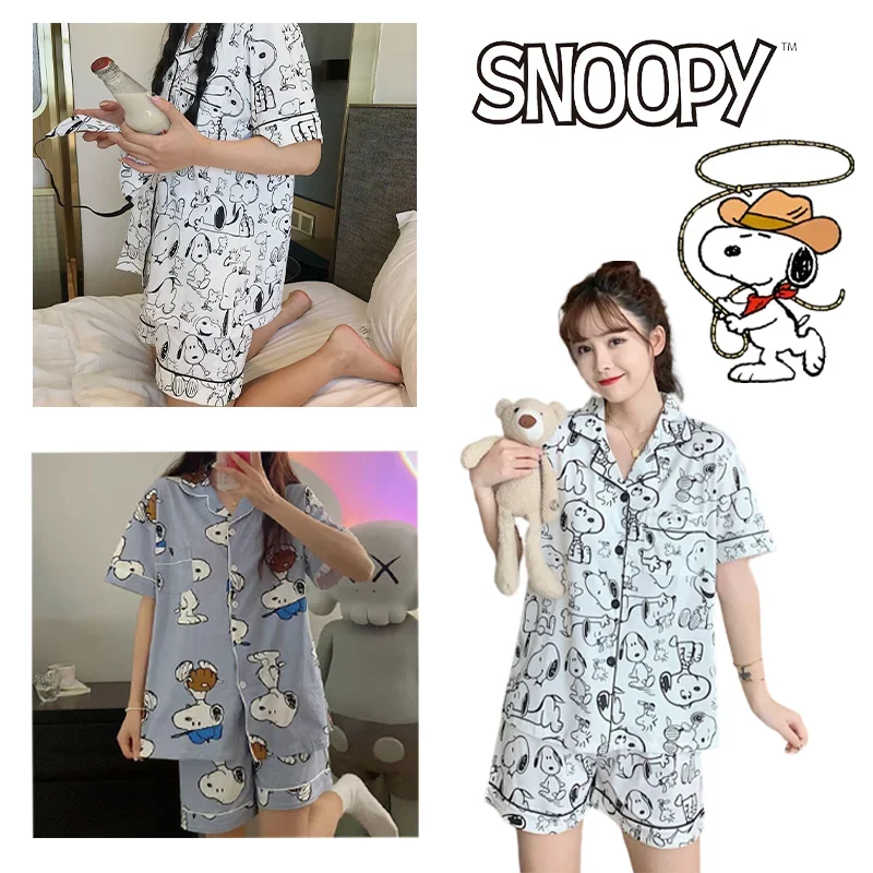 Летний пижамный комплект Snoopy для женщин Простой Модный с короткими рукавами и