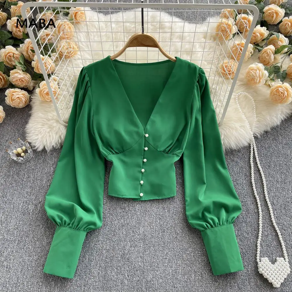 2022 Spring Women Deep V-neck Puff Long Sleeve Short Shirt Vintage Blusas Solid Streetwear Ladies Blouse Top
2022 Spring Women Deep V-neck Puff Long Sleeve Short Shirt Vintage Blusas Solid Streetwear Ladies Blouse Top