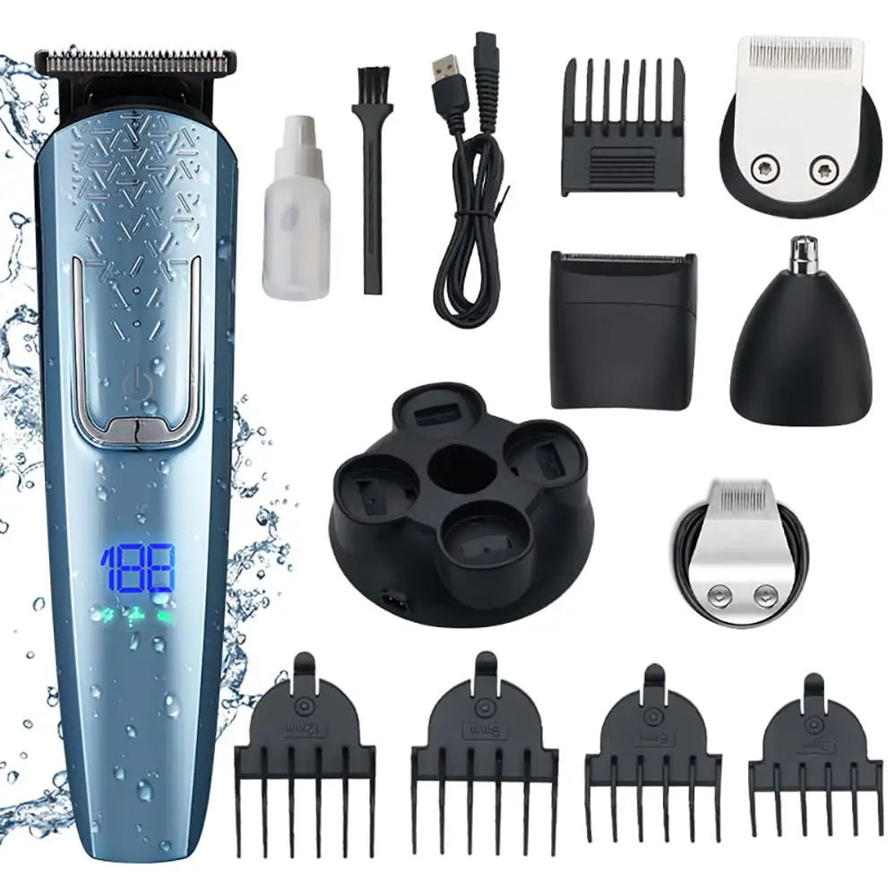 12 in 1 Hair Clippers, IPX7 Waterproof Hair Beard Trimmer USB Rechargeable Men's Cordless Haircut Groomer Kit, Storage Stand for
12 in 1 Hair Clippers, IPX7 Waterproof Hair Beard Trimmer USB Rechargeable Men's Cordless Haircut Groomer Kit, Storage Stand for