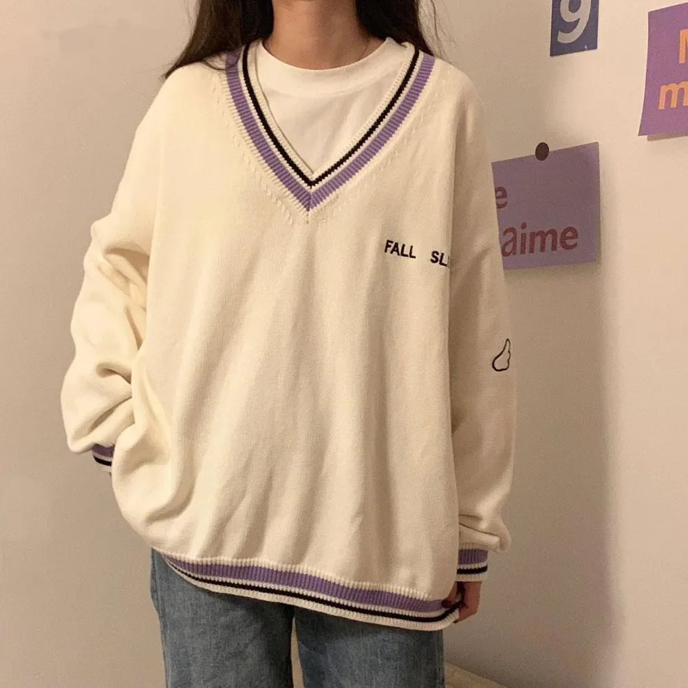 NEW2023 Sweaters Women Ulzzang Letter Chic Vintage V-neck Daily Oversize Preppy Girls Knitwear Fall Casual All-match Womens Swea
NEW2023 Sweaters Women Ulzzang Letter Chic Vintage V-neck Daily Oversize Preppy Girls Knitwear Fall Casual All-match Womens Swea