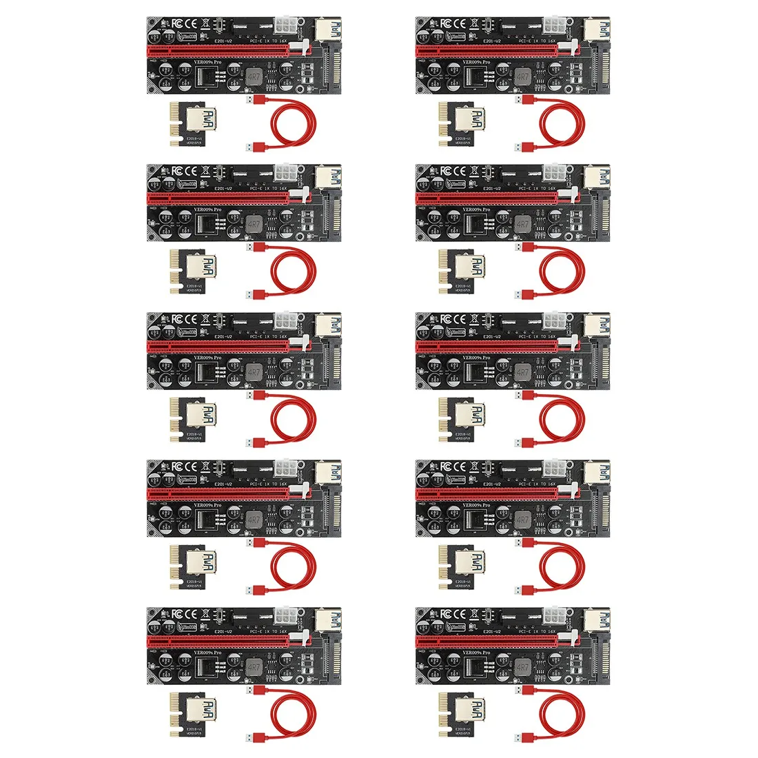 10 Pcs V009S PRO PCI-E 1X to 16X GPU Extension Cable Riser Card with 10 Capacitors and LED Switch Key for BTC Mining
10 Pcs V009S PRO PCI-E 1X to 16X GPU Extension Cable Riser Card with 10 Capacitors and LED Switch Key for BTC Mining