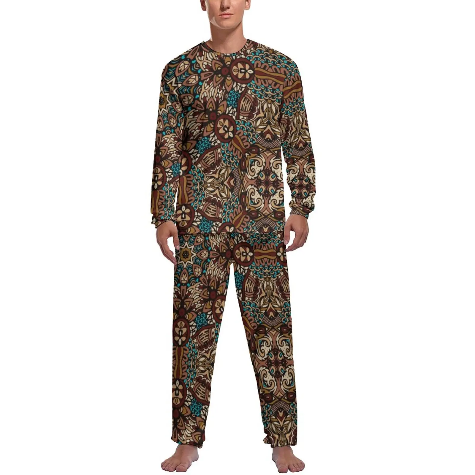 

Bohemia Print Pajamas Long-Sleeve Colorful Retro Mandala 2 Pieces Night Pajama Sets Spring Man Custom Cute Nightwear