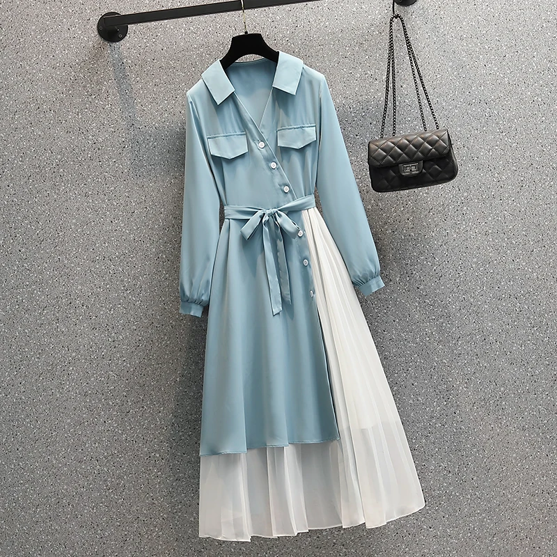 Large Size Women Elegant Design Shirt Dress Spring 2022 Turn Down Collar Long Sleeve Patchwork Pleated Chiffon Long Dresses
Large Size Women Elegant Design Shirt Dress Spring 2022 Turn Down Collar Long Sleeve Patchwork Pleated Chiffon Long Dresses