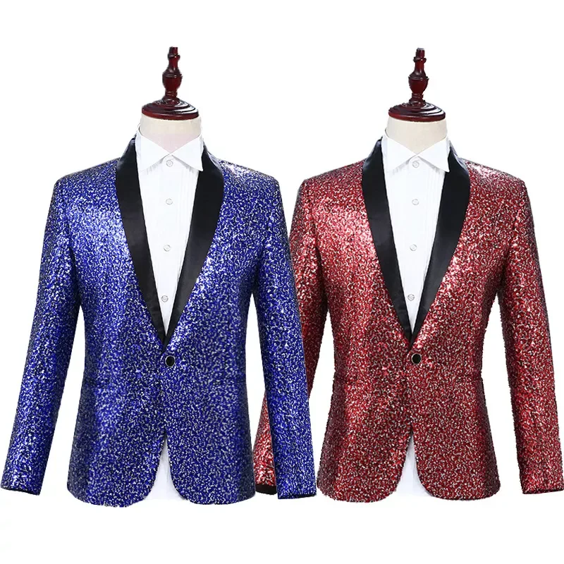 2019 Men Personality Men's Suit Jacket Coat Color Paillette Stage Men Suits Jacket Full Single Button Blue Red Blazers
2019 Men Personality Men's Suit Jacket Coat Color Paillette Stage Men Suits Jacket Full Single Button Blue Red Blazers