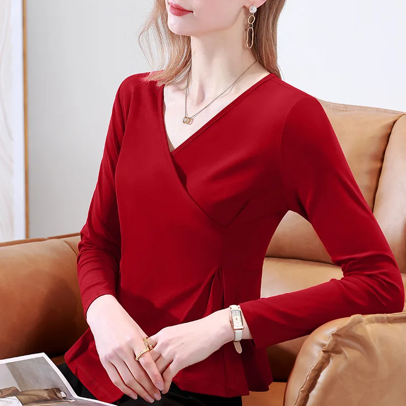 Футболка женская с V-образным вырезом, облегающая Асимметричная рубашка с длинным рукавом, хлопковая офисная одежда, 2023
Футболка женская с V-образным вырезом, облегающая Асимметричная рубашка с длинным рукавом, хлопковая офисная одежда, 2023
