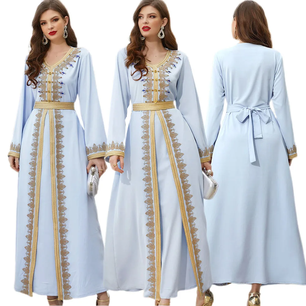 

Kaftan Ramadan Luxury Women Long Dress Abayas Arabic Islamic Jalabiya Middle East Muslim Maxi Robe Party Gown Dubai Turkey Eid