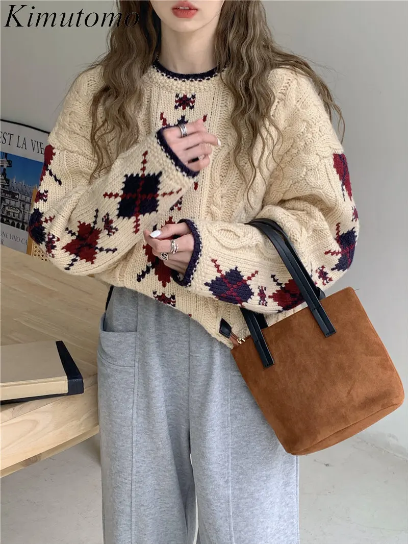 Kimutomo Vintage Diamond Twist Design Color Contrast Sweater Woman Elegant O-neck Long Sleeves Versatile Knit Pullover Ins Tide
Kimutomo Vintage Diamond Twist Design Color Contrast Sweater Woman Elegant O-neck Long Sleeves Versatile Knit Pullover Ins Tide