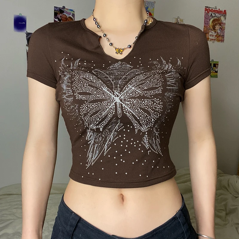 Womens Summer T-Shirt Butterfly Pattern Rhinestone O Neck Street Style Crop Top Casual Vintage Harajuku Aesthetic Tee
Womens Summer T-Shirt Butterfly Pattern Rhinestone O Neck Street Style Crop Top Casual Vintage Harajuku Aesthetic Tee
