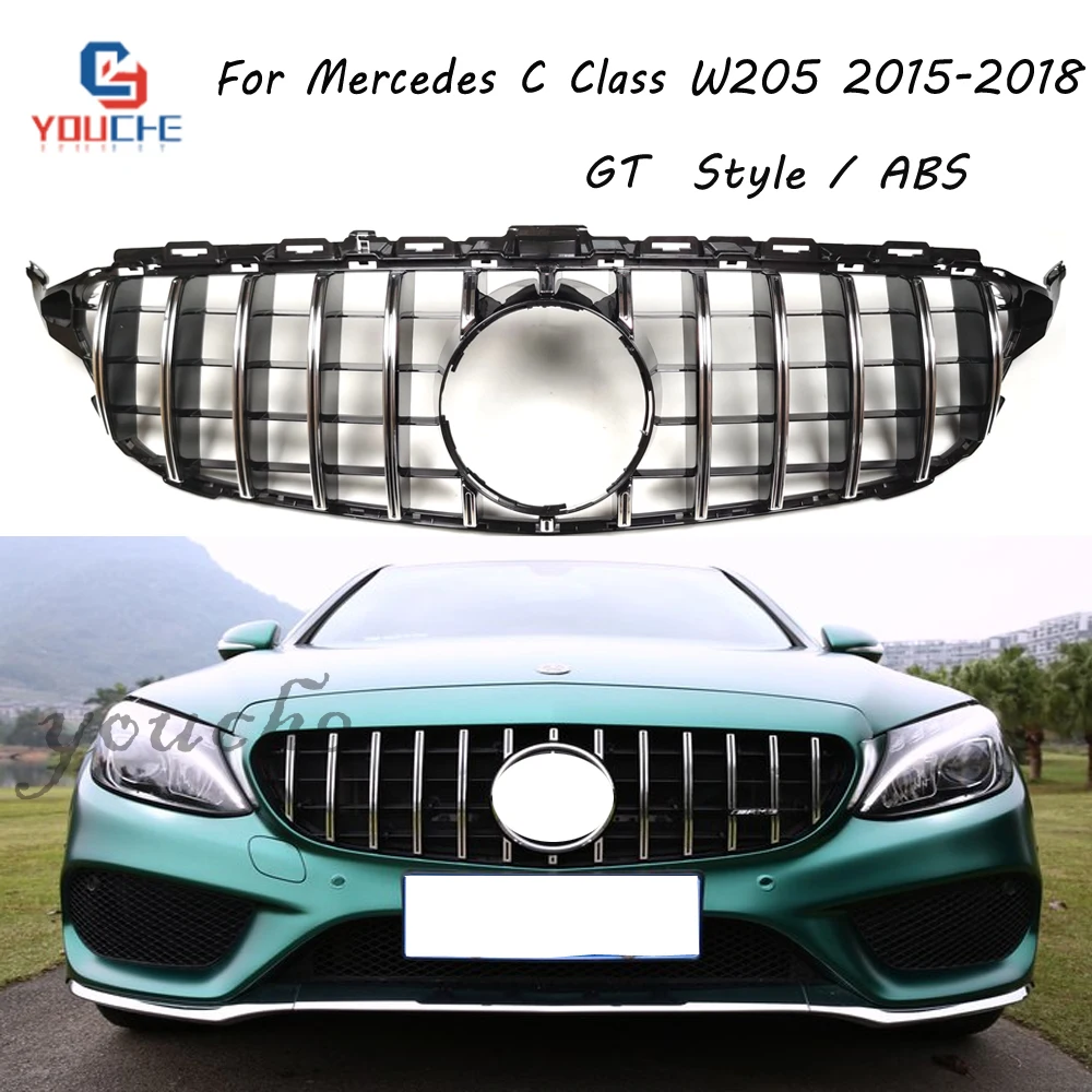 

W205 GT Front Bumper Grill Mesh For Mercedes W205 AMG C Class C205 A205 S205 C250 C300 C350 Sport Edition No Camera 2015-2018