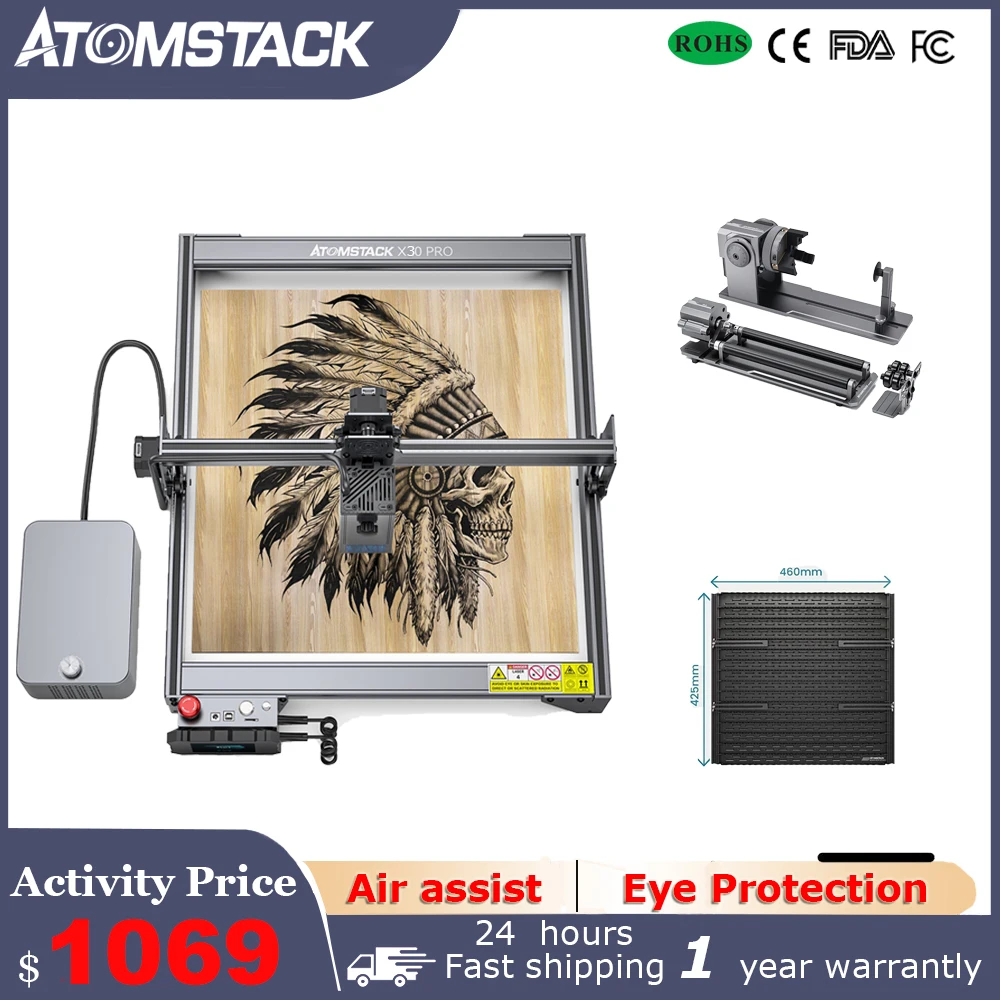 Atomstack X30/S30 Pro 160W Portable Lazer Cutter Mini Cnc Wood Metal Arcylic Laser Engraving Printing Machine With Air- Assist
Atomstack X30/S30 Pro 160W Portable Lazer Cutter Mini Cnc Wood Metal Arcylic Laser Engraving Printing Machine With Air- Assist