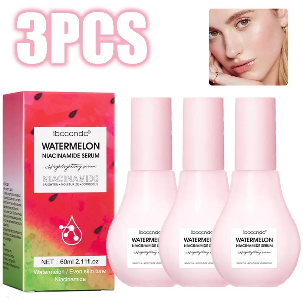 

3PCS Watermelon Glow Niacinamide Dew Drops Instant Hydrating Face Serum Oil-Free Moisturizer Highlighting Skincare Makeup Hybrid