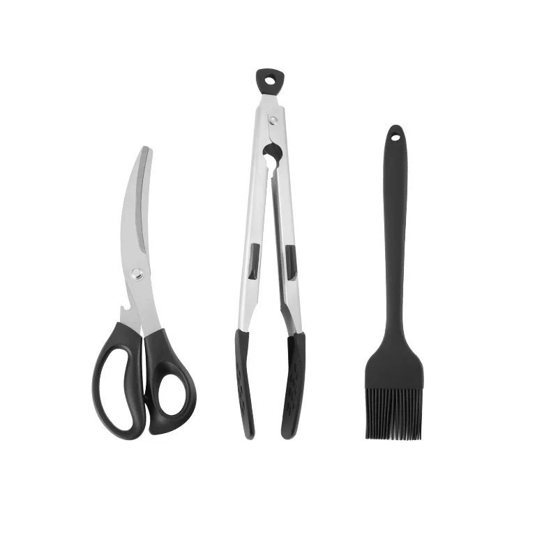 304 stainless steel Korean barbecue scissors set, steak clip barbecue scissors, silicone oil brush barbecue set
304 stainless steel Korean barbecue scissors set, steak clip barbecue scissors, silicone oil brush barbecue set