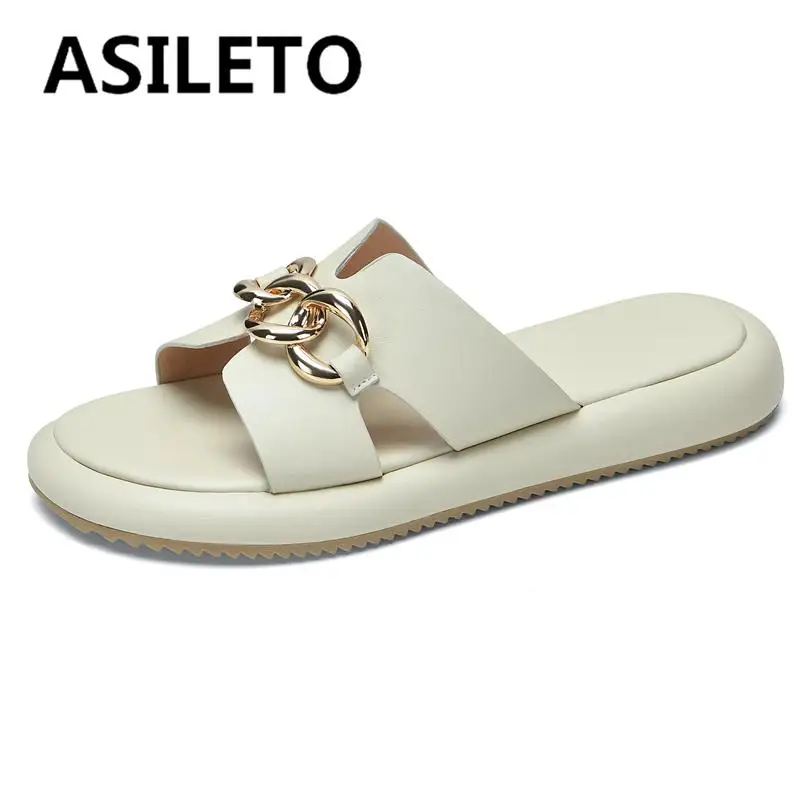 ASILETO Soft PU Leather Ladies Shoes Mules Open Toe Flats Sandlas Metal Decoration Female Sandals Beige Apricot Daily S3941
ASILETO Soft PU Leather Ladies Shoes Mules Open Toe Flats Sandlas Metal Decoration Female Sandals Beige Apricot Daily S3941