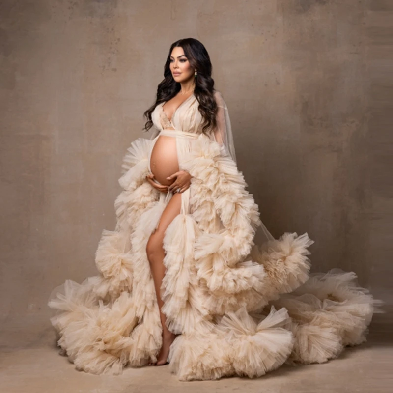 

Очень пышные сетчатые платья для беременных длинные халаты многослойные платья для беременных с оборками роскошное Тюлевое платье для выпускного вечера фотосессия