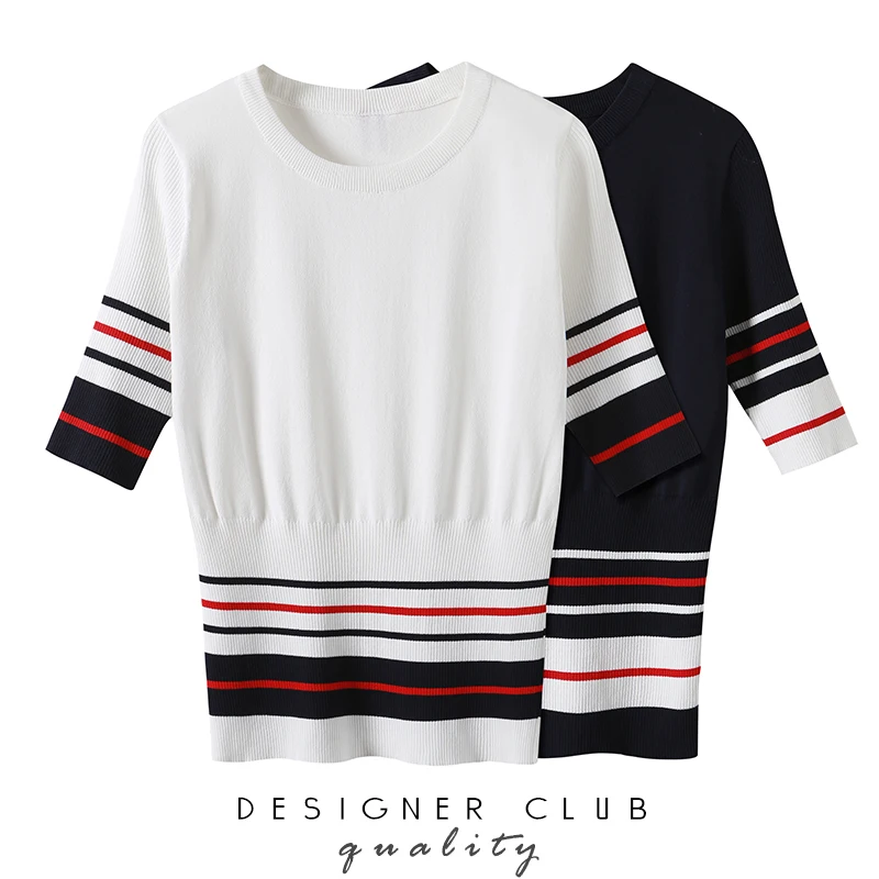 tb ice silk knitted sweater short-sleeved t-shirt women's summer new light luxury style hit color stripes slim fit thin top thin
tb ice silk knitted sweater short-sleeved t-shirt women's summer new light luxury style hit color stripes slim fit thin top thin