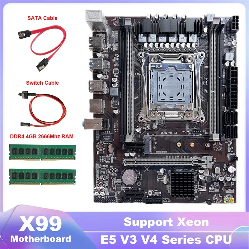 X99 Motherboard LGA2011-3 Computer Motherboard Support DDR4 ECC RAM+2XDDR4 4GB 2666Mhz RAM+SATA Cable+Switch Cable
X99 Motherboard LGA2011-3 Computer Motherboard Support DDR4 ECC RAM+2XDDR4 4GB 2666Mhz RAM+SATA Cable+Switch Cable